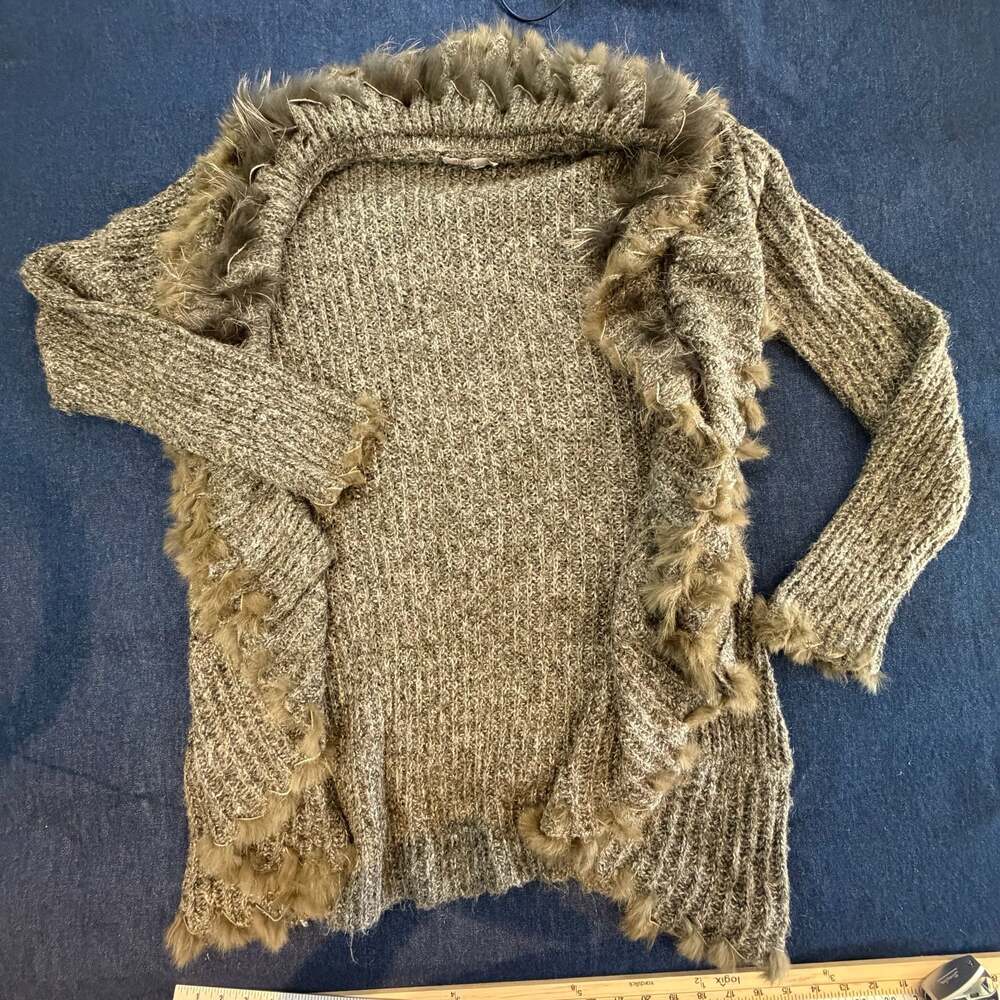 Paris Paris Women's Fur Trim Knit Cardigan Sweater Size L